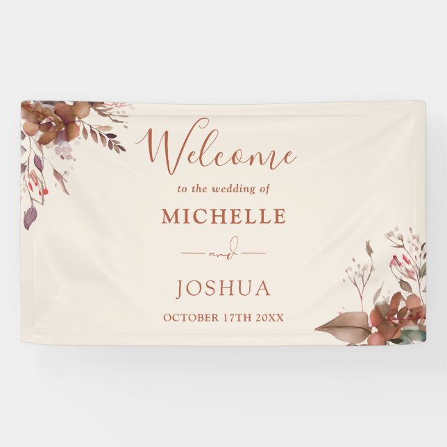 Rustic Floral Autumn Fall Wedding Welcome Banner (Horizontal)