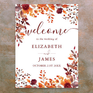 Rustic Floral Autumn Fall Wedding Welcome Sign