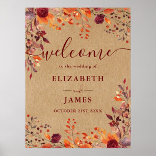 Rustic Floral Autumn Fall Wedding Welcome Sign