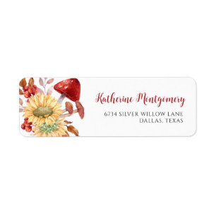 Rustic Floral Autumn Mushroom Return Address