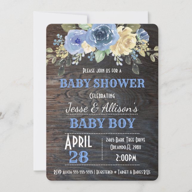 Rustic Floral Baby Boy Baby Shower Invitation (Front)