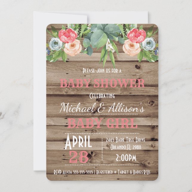 Rustic Floral Baby Girl Baby Shower Invitation (Front)