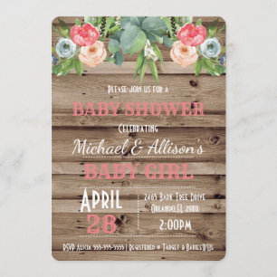 Rustic Floral Baby Girl Baby Shower Invitation