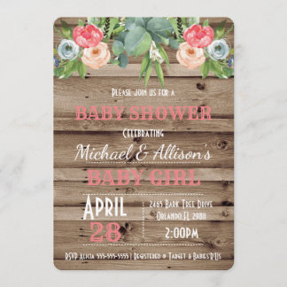 Rustic Floral Baby Girl Baby Shower Invitation