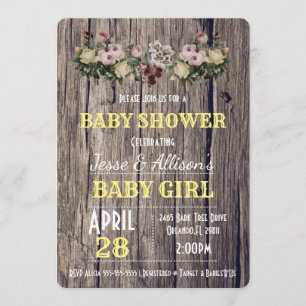 Rustic Floral Baby Girl Baby Shower Invitation