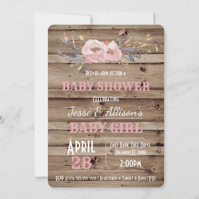 Rustic Floral Baby Girl Baby Shower Invitation (Front)