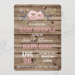 Rustic Floral Baby Girl Baby Shower Invitation