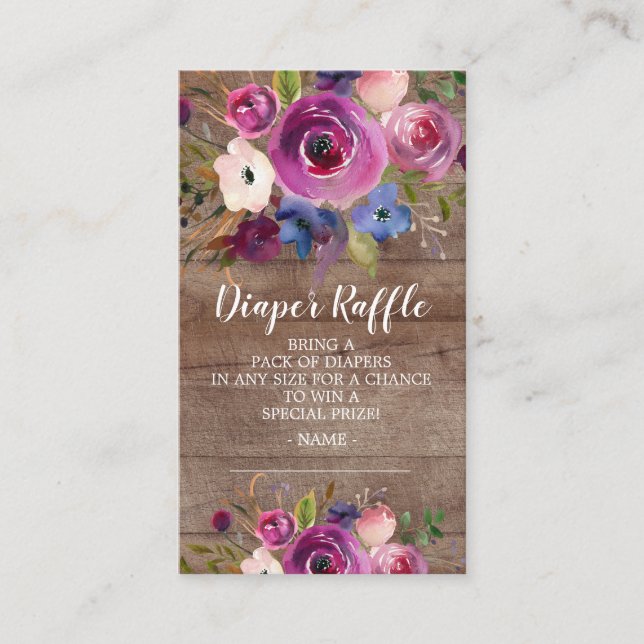 Rustic Floral Baby Shower Diaper Raffle Ticket Enclosure Card (Front)