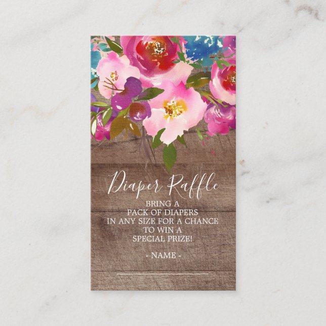 Rustic Floral Baby Shower Diaper Raffle Ticket Enclosure Card (Front)
