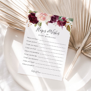 Rustic Floral Baby Shower Hopes & Wishes Card