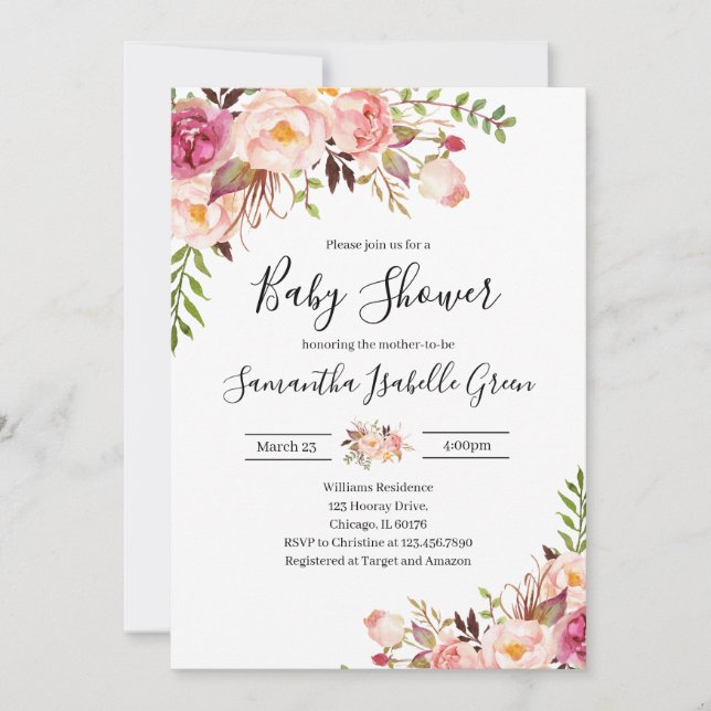 Rustic Floral Baby Shower Invitation (Front)