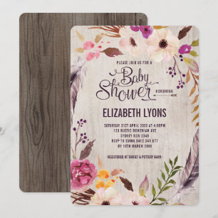 Rustic Floral Baby Shower Invitation Boho Party