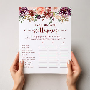 Rustic  Floral Baby Shower Scattegories Game