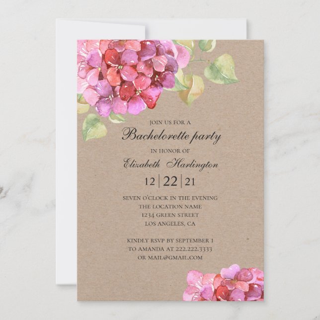 Rustic floral bachelorette party. Pink flowers Invitation (Front)