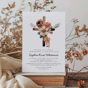 Rustic Floral Baptism Invitation