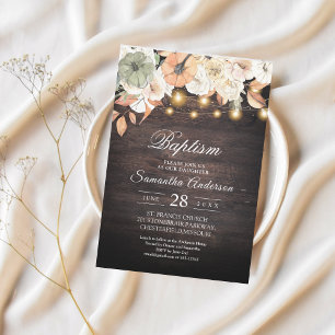 Rustic Floral Baptism Invitation Fall Wood