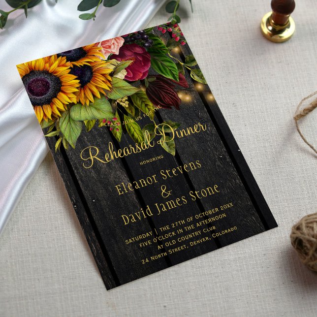 Rustic floral barn fall wedding rehearsal dinner invitation (Creator Uploaded)