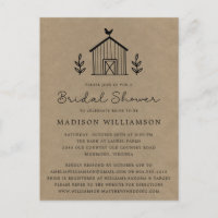 Rustic Floral Barn Kraft Bridal Shower Invitation