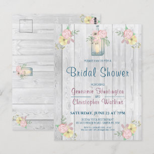 Rustic Floral Barn Wood Lantern Bridal Shower Postcard
