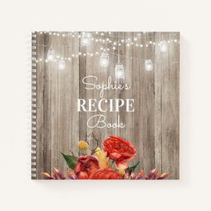 Rustic Floral Barn Wood & Lights Recipe Book