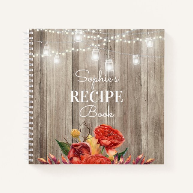 Rustic Floral Barn Wood & Lights Recipe Book (Front)