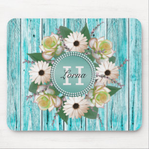 Rustic Floral Barn Wood Monogram Mouse Mat