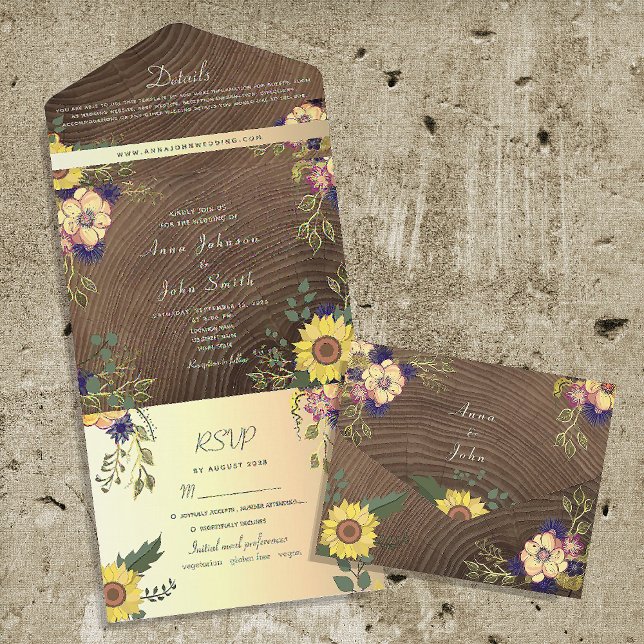 Rustic Floral Barn Wood Wedding All In One Invitation (Creator Uploaded)
