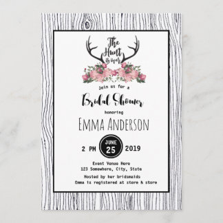 Rustic Floral Barnwood Hunt is Over Bridal Shower Invitation
