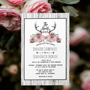 Rustic Floral Barnwood Hunt is Over Wedding Invitation