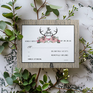 Rustic Floral Barnwood Hunt is Over Wedding RSVP Card