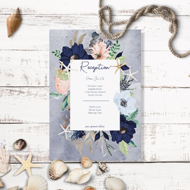 Rustic Floral Beach Nautical Reception Enclosure Card (Creator Uploaded)