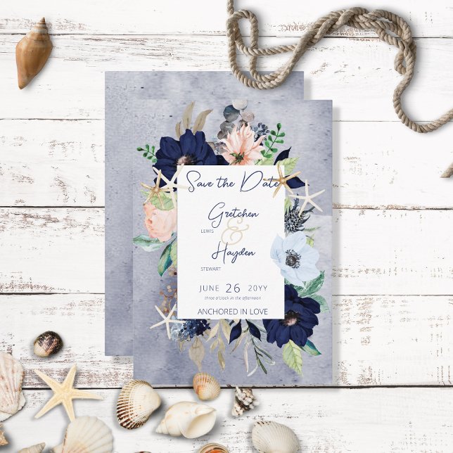 Rustic Floral Beach Nautical Wedding Save The Date (Creator Uploaded)