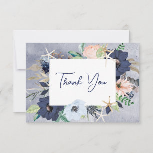 Rustic Floral Beach Nautical Wedding Thank You Card