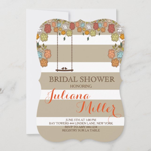 Rustic Floral Bird Swing Bridal Shower Invitation (Front)