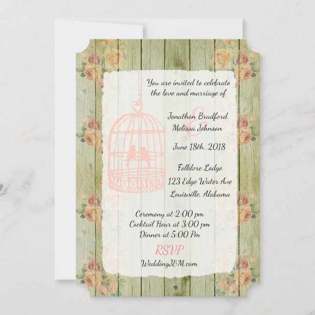 Rustic Floral Birdcage Wedding Invitations (Front)