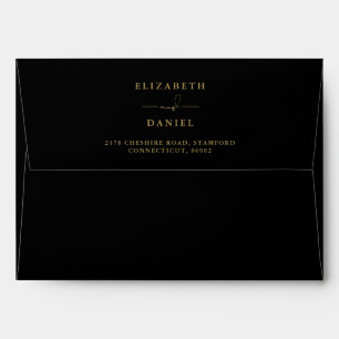 Rustic Floral Black And Gold Wedding Envelope