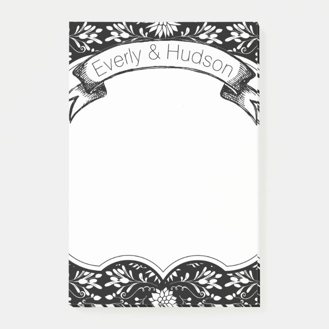 Rustic Floral Black And White Post-it Notes (Front)