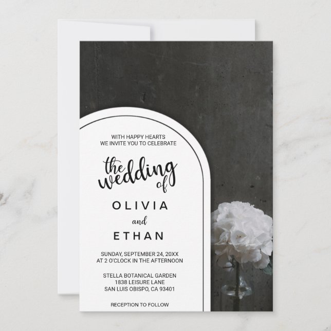Rustic floral black and white Wedding Invitation (Front)