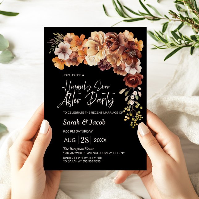 Rustic Floral Black Wedding After Party Invitation (Creator Uploaded)