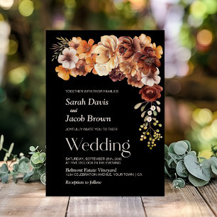 Rustic Floral Black Wedding Invitation