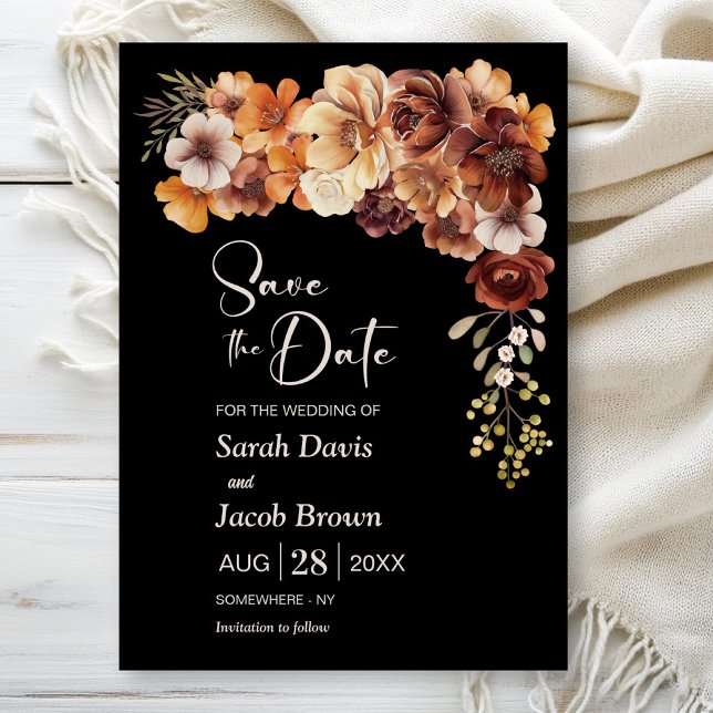 Rustic Floral Black Wedding Save the Date Invitation (Creator Uploaded)