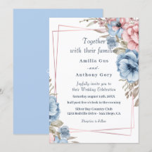 rustic floral blue and pink Wedding Invitation