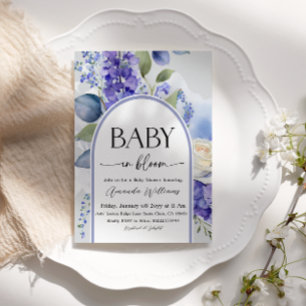 Rustic Floral Blue Baby in Bloom Boy Baby Shower Invitation