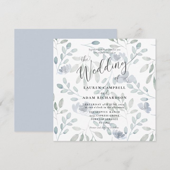 Rustic Floral Blue Eucalyptus Wedding Invitation (Front/Back)