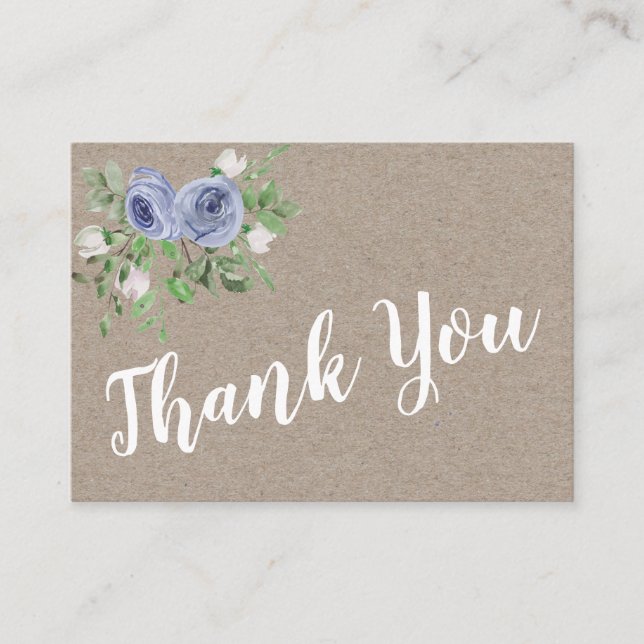 Rustic Floral Blue Rose Thank You Baby Shower Enclosure Card (Front)