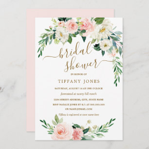 Rustic Floral Blush Gold Wreath Bridal Shower Invitation