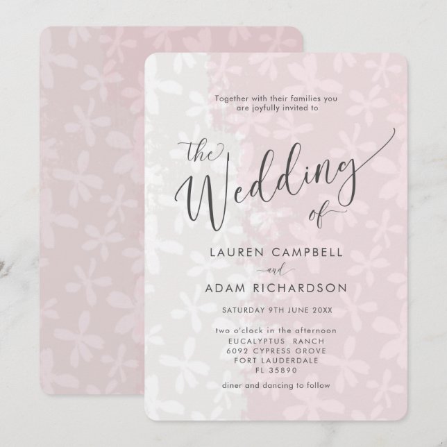 Rustic Floral Blush Pink Wedding Invitation (Front/Back)