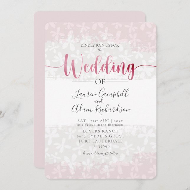 Rustic Floral Blush Pink Wedding Invitation (Front/Back)