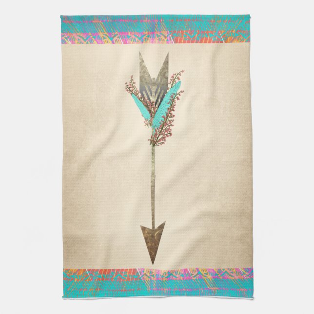 Rustic Floral Bohemian Arrow Tea Towel (Vertical)