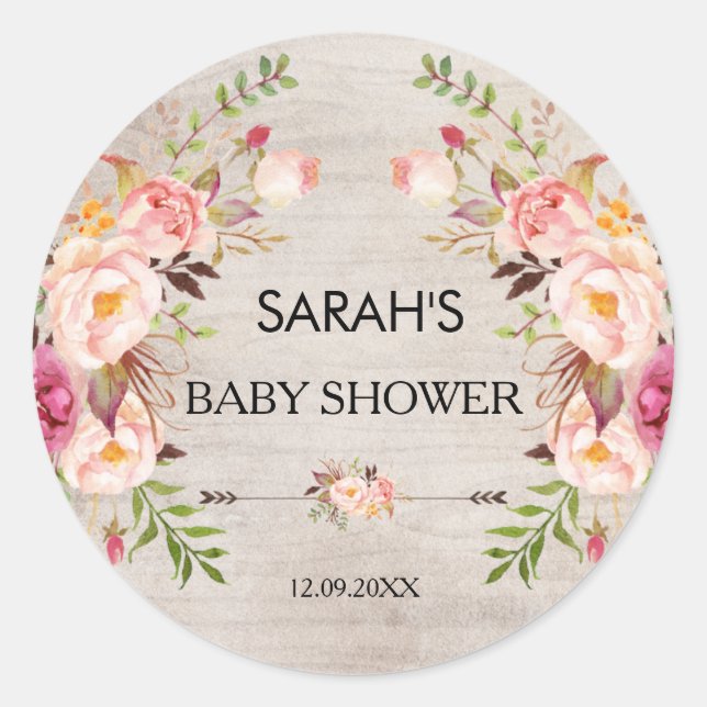 Rustic Floral Boho Baby Shower Sticker (Front)